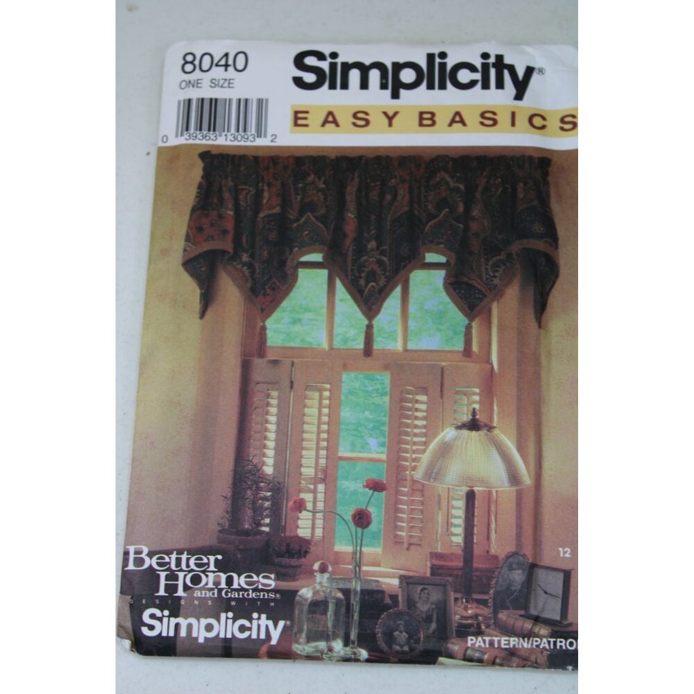 UNCUT Simplicity 8040 Pattern Valance Shade1992 Vintage Better Homes 93600